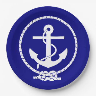 Assiettes En Carton Jolie Ancre Bleu Marine Nautique