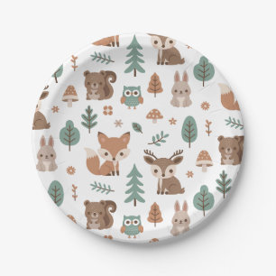 Assiettes En Carton Jolie Animaux de la Forêt Rustique Baby Shower