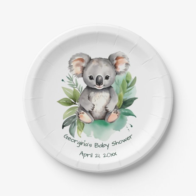 Assiettes En Carton Jolie aquarelle Baby shower Koala bébé (Devant)