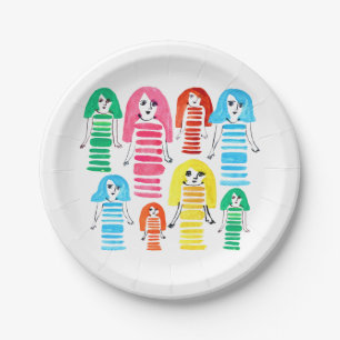 Assiettes En Carton Jolie aquarelle filles fun funky