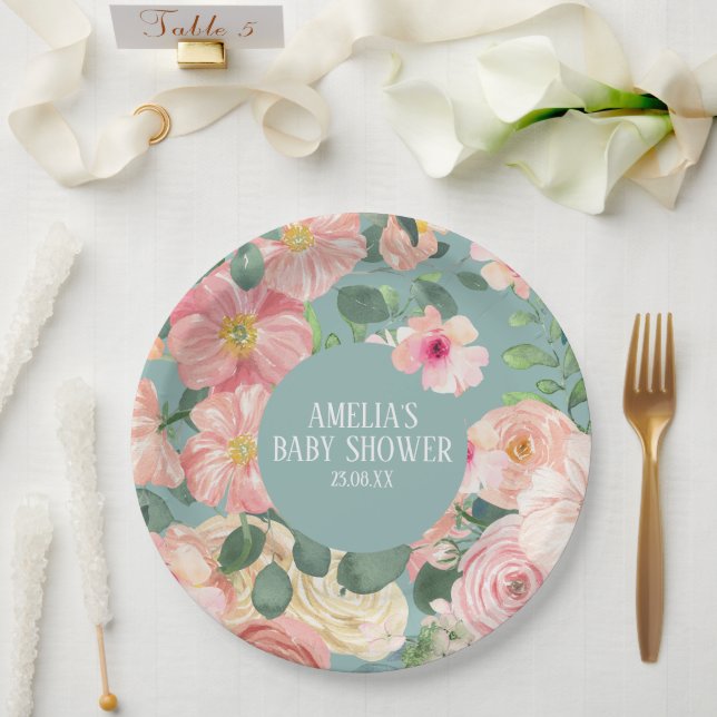 Assiettes En Carton Jolie aquarelle fleurie boho chic baby shower fill (Mariage)