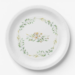 Assiettes En Carton Jolie aquarelle Floral Honeybee Foliage Wreath