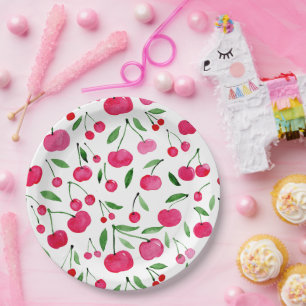 Assiettes En Carton Jolie aquarelle rouge cerises motif