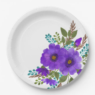 Assiettes En Carton Jolie Aquarelle violette Fleurs