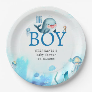 Assiettes En Carton Jolie baleine sous l'eau de mer Baby shower garçon