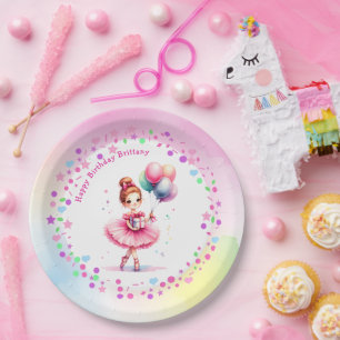 Assiettes En Carton Jolie Ballerina rose Fête d'Anniversaire