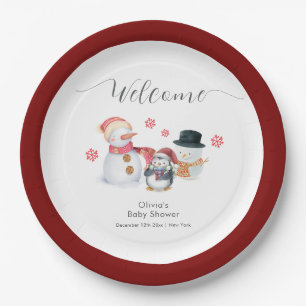 Assiettes En Carton Jolie Bienvenue au Bébé Bonhomme de Neige de l'Hiv