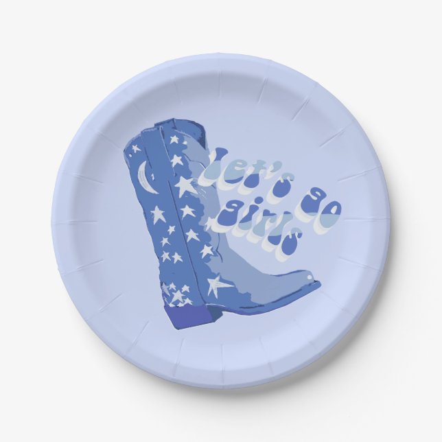 Assiettes En Carton Jolie Botte de Cowgirl Bleue (Devant)