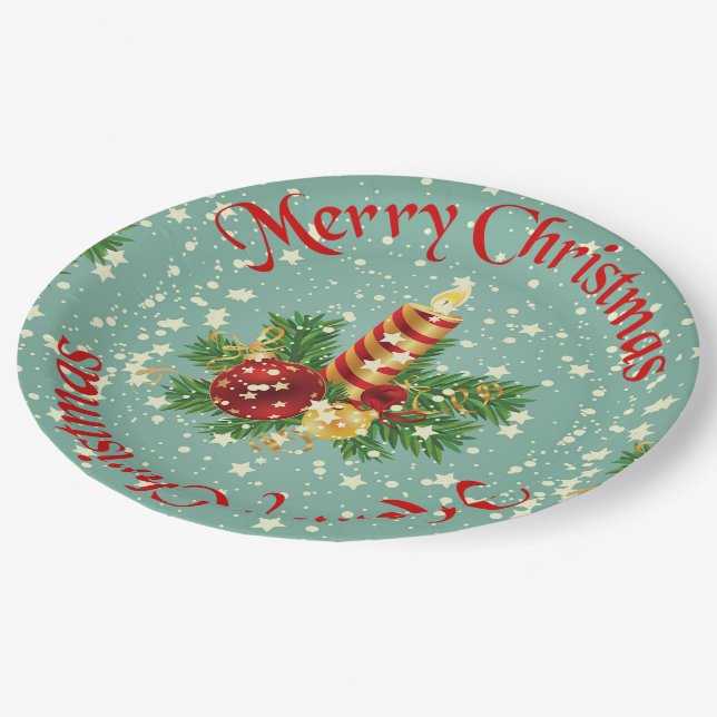Assiettes En Carton Jolie Bougie De Noël Et Étincelles (Angle)