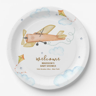 Assiettes En Carton Jolie Fête de Naissance Vintage Aviateur Avion de