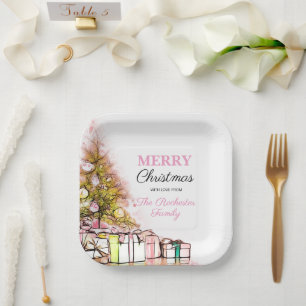 Assiettes En Carton Jolie fête de Noël Pink Holiday Tree