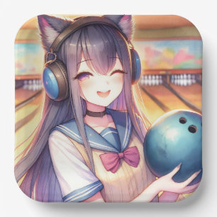 Assiettes En Carton Jolie fille Anime à Bowling fête d'anniversaire