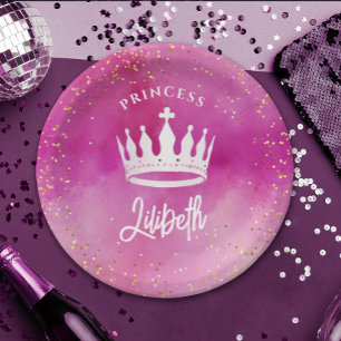 Assiettes En Carton Jolie fille rose princesse Couronne Tiara Aquarell