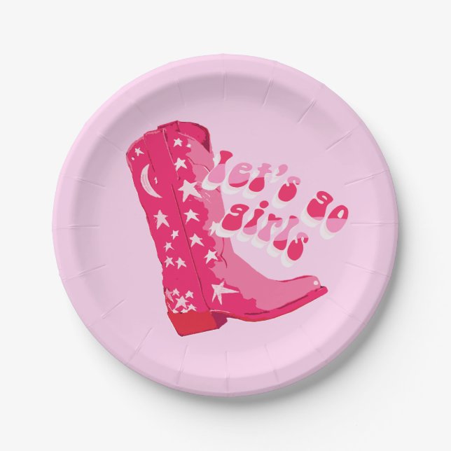 Assiettes En Carton Jolie fille rose rouge Disco Cowgirl Boot (Devant)
