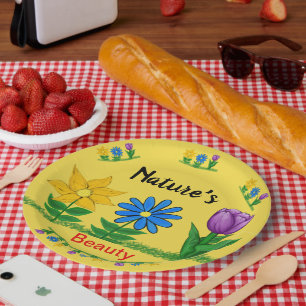 Assiettes En Carton Jolie Fleurs de Jardin Tulip Sunflower Blue Daisy