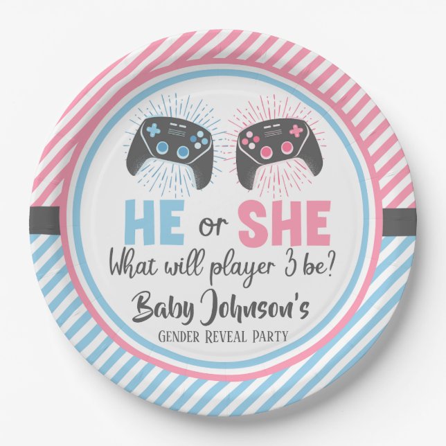 Assiettes En Carton Jolie Gamer Baby Révélation de genre (Devant)