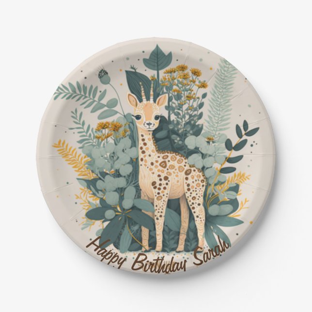 Assiettes En Carton Jolie girafe fleurie (Devant)