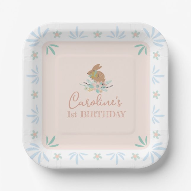 Assiettes En Carton Jolie Lapin Lapin Lapin Animal 1er Anniversaire fê (Recto)