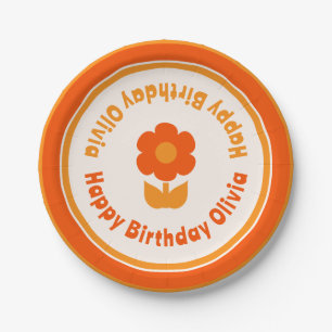 Assiettes En Carton Jolie les années 70 Fleur Retro Anniversaire Orang