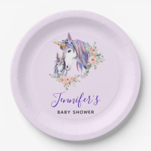 Assiettes En Carton Jolie licorne Maman & bébé Baby shower aquarelle