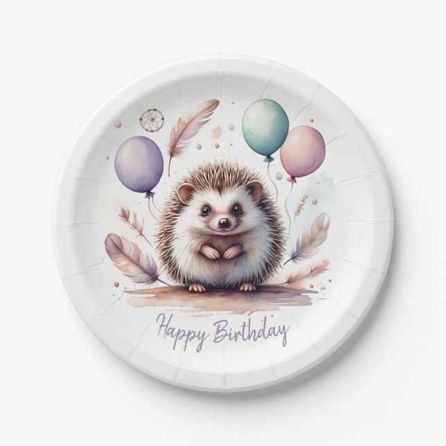 Assiettes En Carton Jolie Marmotte à l'aquarelle avec ballons d'annive (Devant)