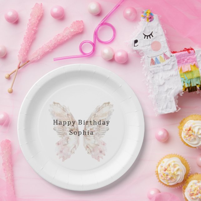 Assiettes En Carton Jolie Papillon rose ailes Anniversaire (Fête)