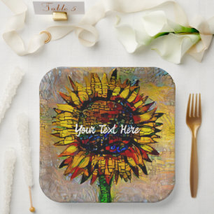 Assiettes En Carton Jolie peinture Abstraite de tournesol