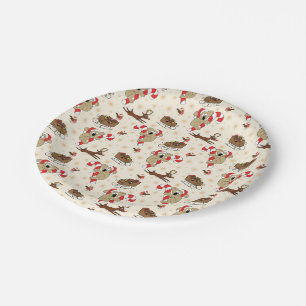 Assiettes En Carton Jolie Père Noël Sloth Joyeuses Vacances