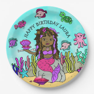 Assiettes En Carton Jolie Pesonalized Rose Purple Sirène Anniversaire