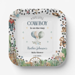 Assiettes En Carton Jolie petite baby shower western cow-boy aquarelle