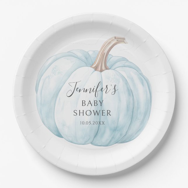 Assiettes En Carton Jolie petite douche de bébé bleu citrouille à thèm (Devant)