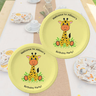 Assiettes En Carton Jolie petite girafe drôle pour l'anniversaire des 