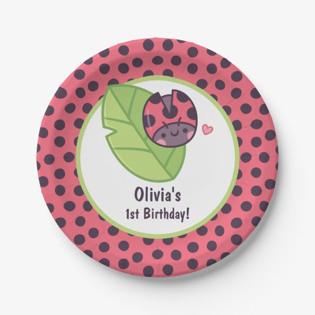 Assiettes En Carton Jolie Petite Ladybug Doodle Girls Birthday Party (Devant)