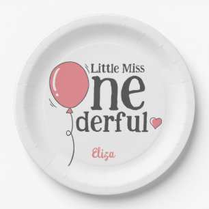 Assiettes En Carton Jolie petite Miss Onederful Rose Personnalisé