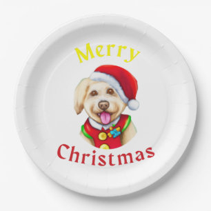 Assiettes En Carton Jolie petite Père Noël Pup de Noël heureux