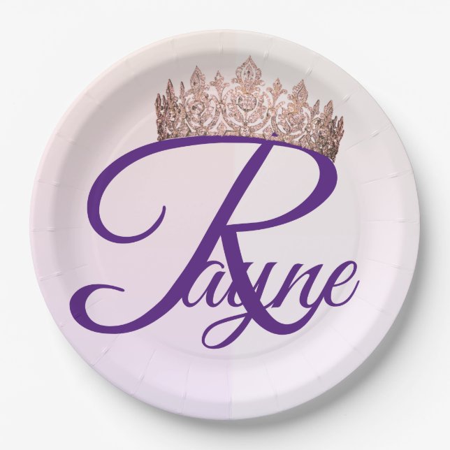 Assiettes En Carton Jolie princesse Pink Crown Monogram (Devant)