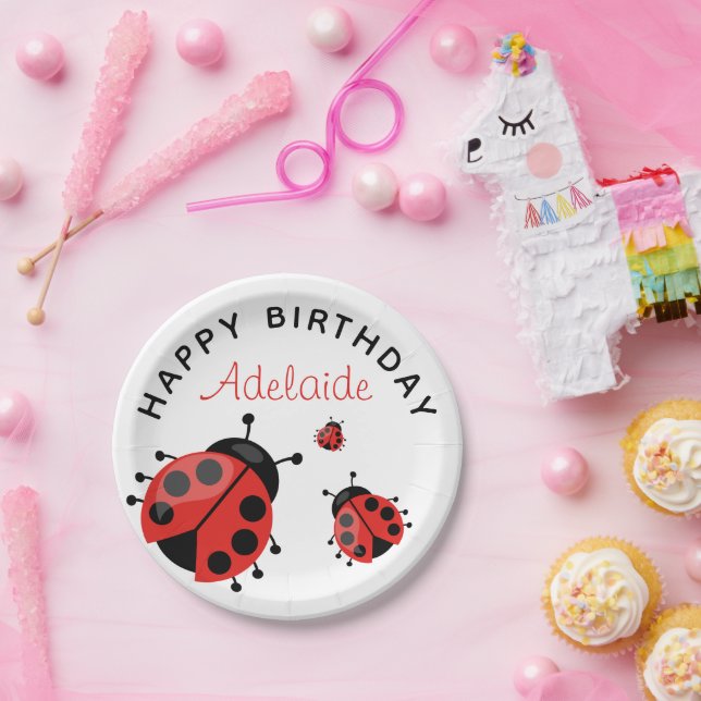 Assiettes En Carton Jolie Red Ladybug moderne Joyeux Anniversaire pers (Fête)