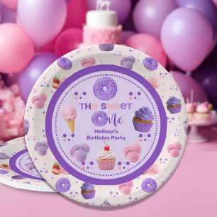Assiettes En Carton Jolie rose violet sucré Un anniversaire de fille