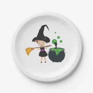 Assiettes En Carton Jolie sorcière d'Halloween
