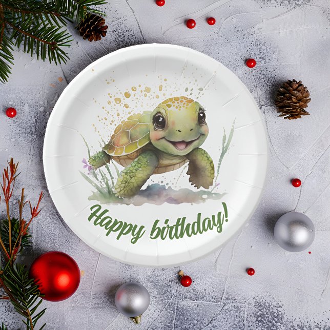 Assiettes En Carton Jolie Tortue chère Modifier Plaques de papier text (Make your birthday slow and steady with our adorable tortoise paper plates! 🎉🐢 #BirthdayFun)