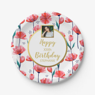 Assiettes En Carton Jolie Tulipe Rose Fleurs, Anniversaire, Photo Pers