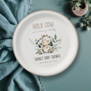 Assiettes En Carton Jolie Vache Foliage Pastel Baby shower Neutre
