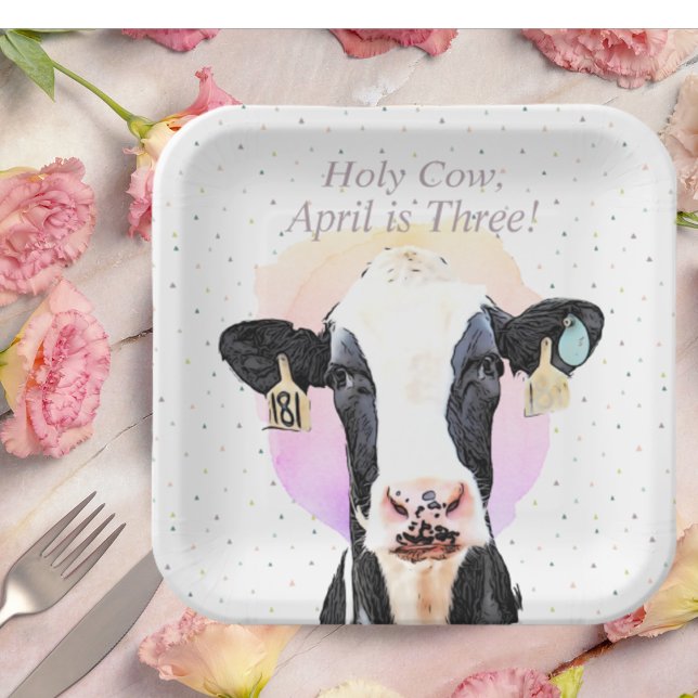Assiettes En Carton Jolie Vache Saint Troisième Anniversaire Motif Ani (Créateur téléchargé)