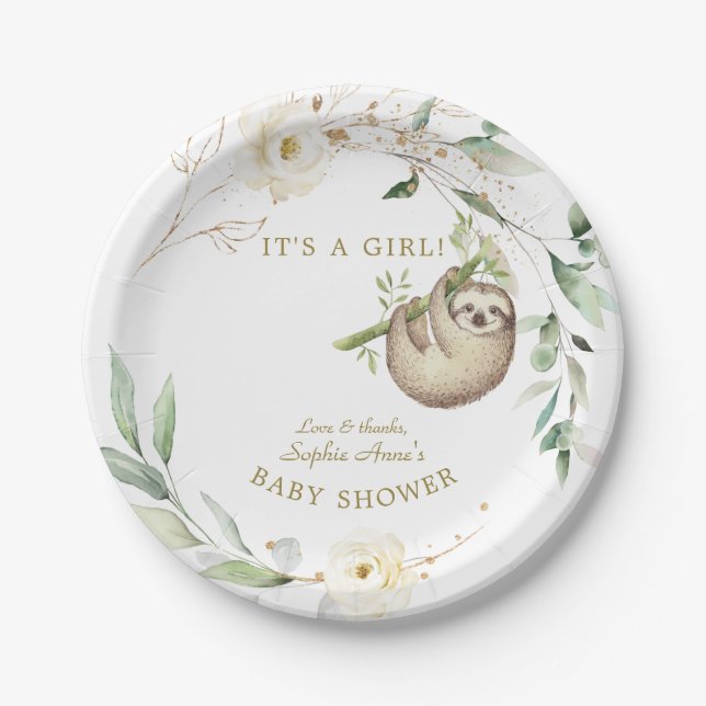 Assiettes En Carton Jolies fentes Floral verdure Baby shower fille (Devant)
