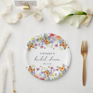Assiettes En Carton Jolies Fleurs Sauvages Papillons Fête de Mariage F