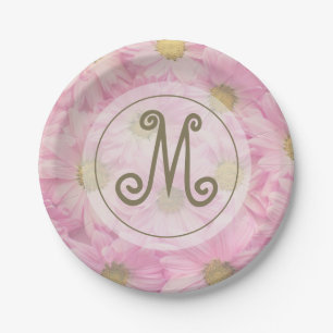 Assiettes En Carton Jolies Maigrettes Roses Mignonnes Monogrammes D'Or