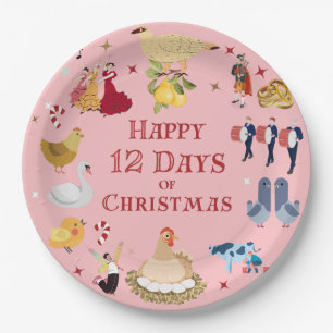 Assiettes En Carton Jolis 12 Jours de Noël Vintage Mid-siècle