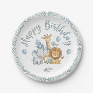 Assiettes En Carton Jolis animaux de safari aquarelle bébé garçon 1ère