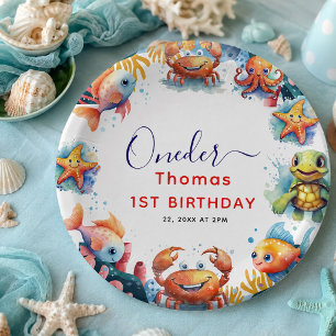 Assiettes En Carton Jolis enfants aquarelle Oneder la mer 1er annivers