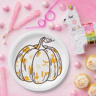 Assiettes En Carton Jolis icônes Halloween orange dans une citrouille